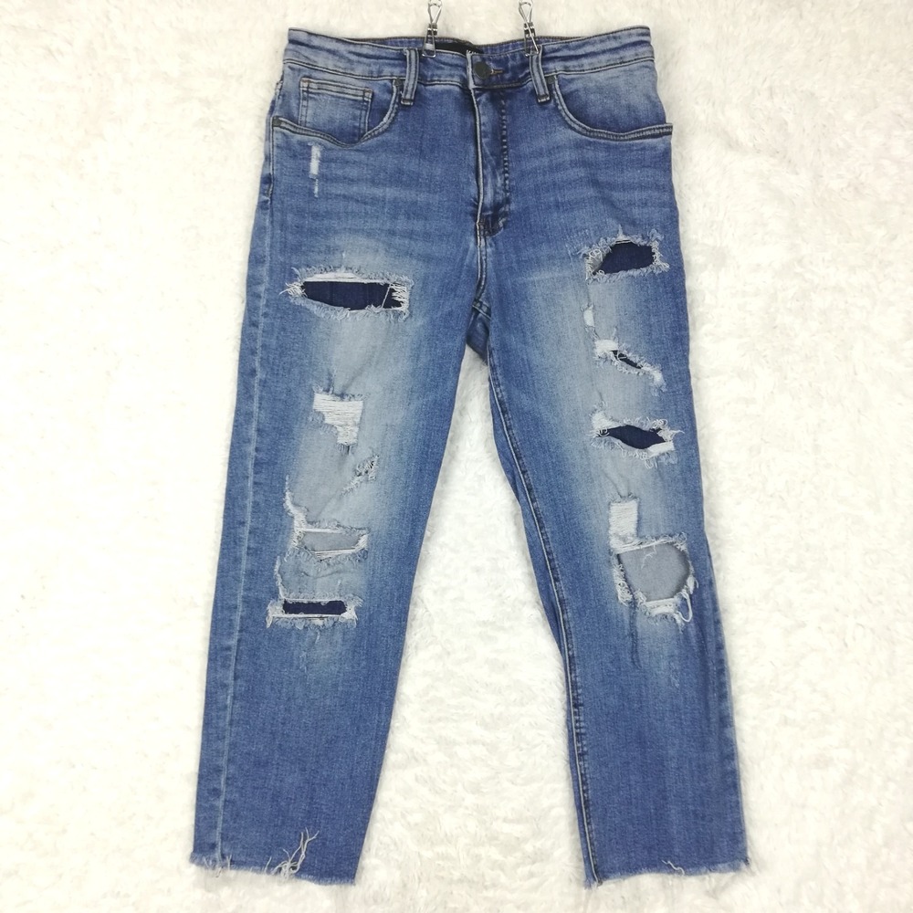 Kut From The Kloth Womens Jeans Rachael Fab Ab Mom Blue Denim Patched Frayed 10